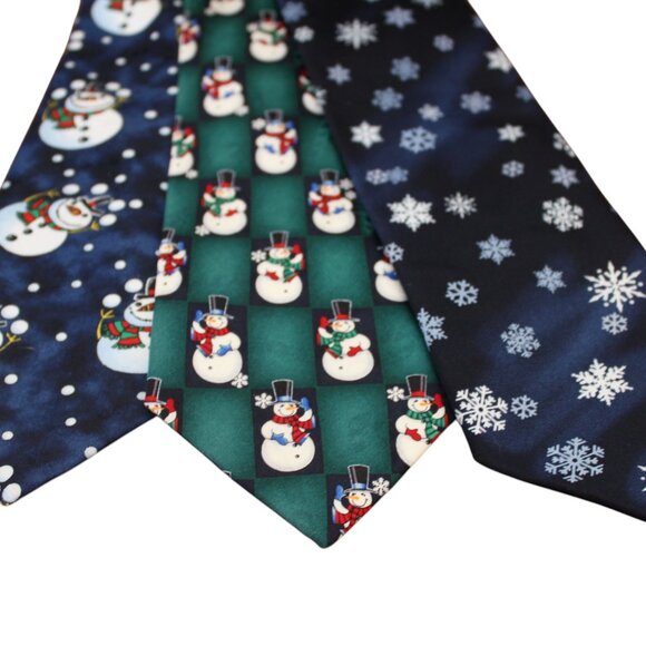 TIE TRIO 3 Winter Ties Neckties by Hallmark Snowman Blue Green HOLIDAY FUN - Picture 2 of 11
